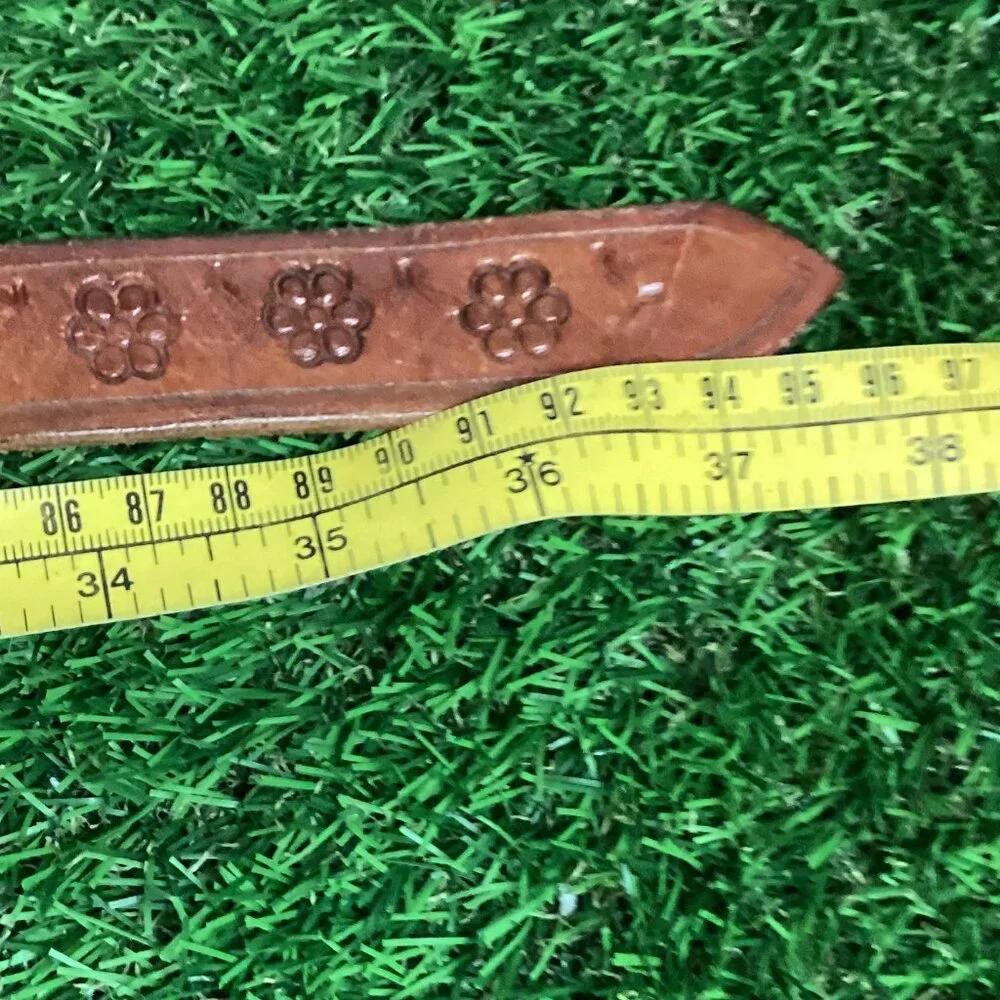 Vintage Peso Coin Buckle with Tooled Leather Belt